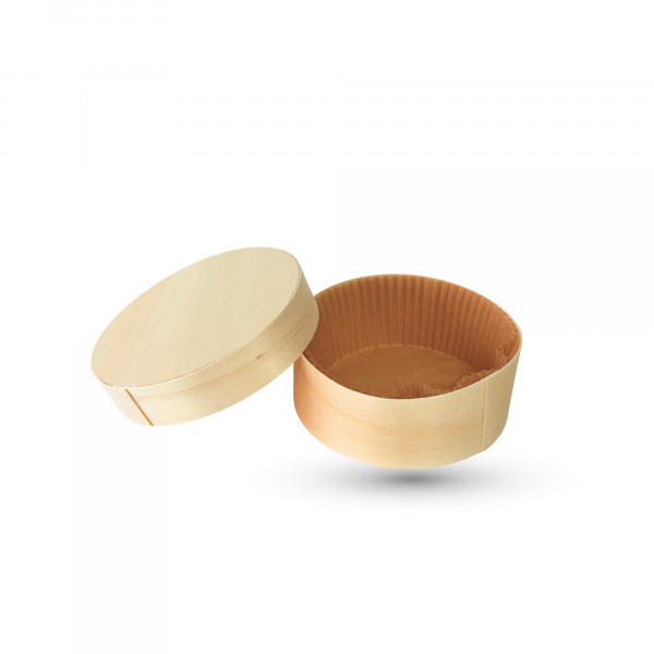 BOITE RONDE BOIS AVEC CAISSETTE ET COUVERCLE 30CL FOND Ø10.6X4.1 CM (50 U)
