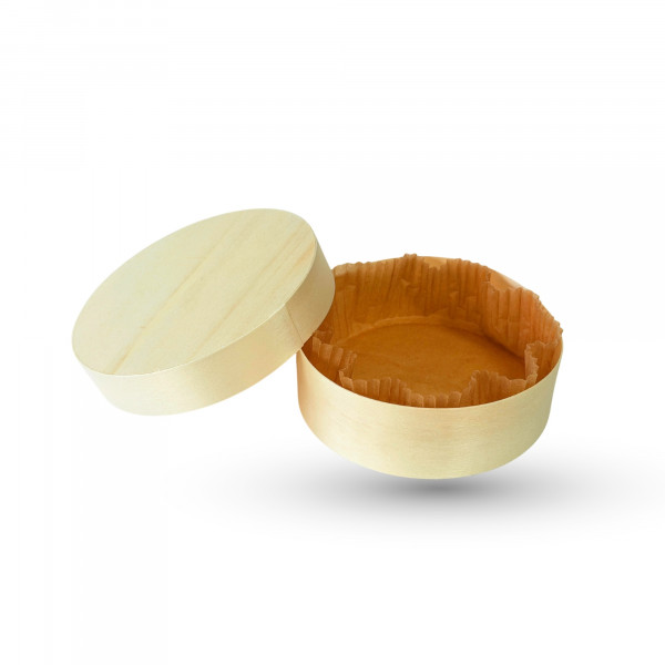 BOITE RONDE BOIS AVEC CAISSETTE ET COUVERCLE 35CL FOND Ø12.1X4 CM (50 U)