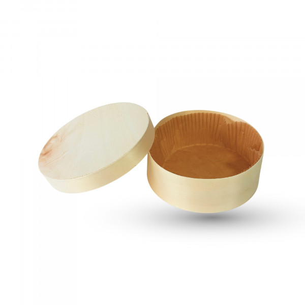 BOITE RONDE BOIS AVEC CAISSETTE ET COUVERCLE 40CL FOND Ø13.5X5 CM (50 U)
