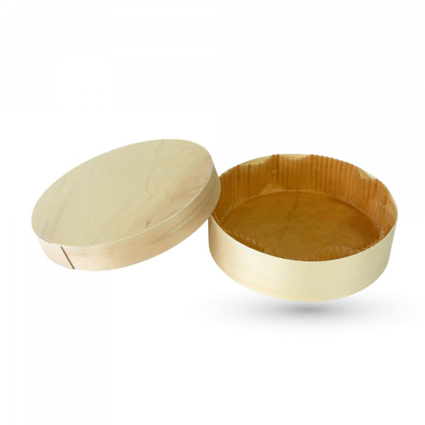 BOITE RONDE BOIS AVEC CAISSETTE ET COUVERCLE 60CL FOND Ø15X4 CM (50 U)