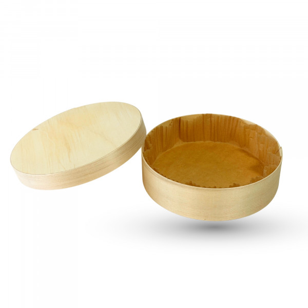 BOITE RONDE BOIS AVEC CAISSETTE ET COUVERCLE 150CL FOND Ø19.7X5.3 CM (50 U)