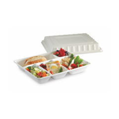 PLATEAU REPAS BLANC 5 COMPARTIMENTS GAMME BIO 29.5X24X4 CM (COUV=C4G539A) (50 U)