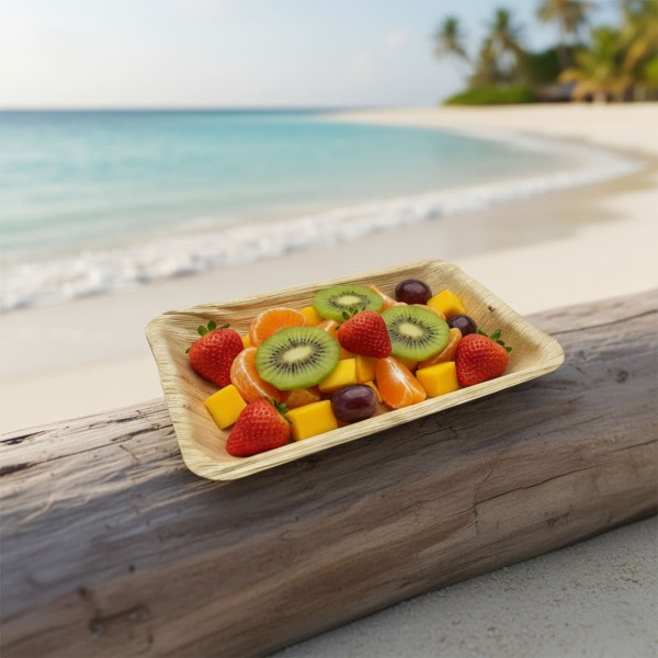 ASSIETTE RECTANGULAIRE EN FEUILLE DE PALMIER COMPOSTABLE 25X16X3.5 CM (25 U)