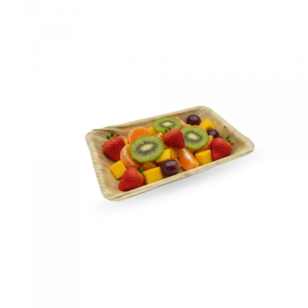 ASSIETTE RECTANGULAIRE EN FEUILLE DE PALMIER COMPOSTABLE 25X16X3.5 CM (25 U)