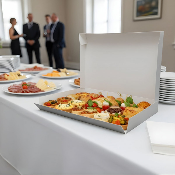 BOITE BLANCHE NANOCANNELURE POUR PLATEAU TRAITEUR 42X28X5.5CM (100U)