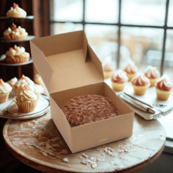 BOITE PÂTISSIERE KRAFT BRUN 18X18X8 CM ORIGINE FRANCE (50 U)