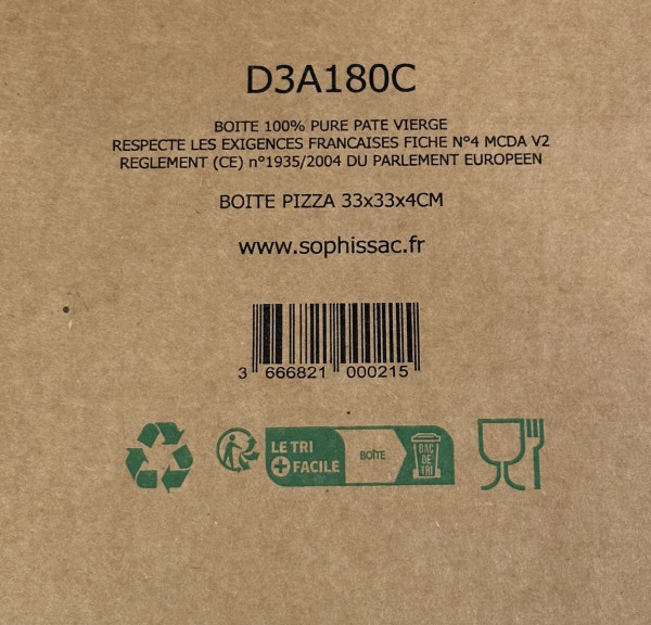 BOITE A PIZZA KRAFT BRUN 100% PATE VIERGE - SANS IMPRESSION 330X40MM (100 U)