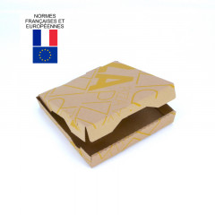 BOITE A PIZZA KRAFT PURE PATE NORMES AFNOR IMPRESSION JAUNE 200X350 MM (100U)