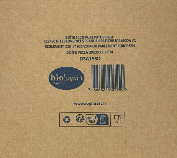 BOITE A PIZZA KRAFT BRUN 100% PATE VIERGE IMPRESSION BLEUE 290X35 MM (100 U)