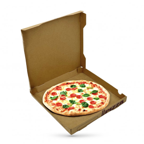 BOITE A PIZZA KRAFT BRUN 100% PATE VIERGE IMPRESSION VIOLET 330X35 MM (100 U)