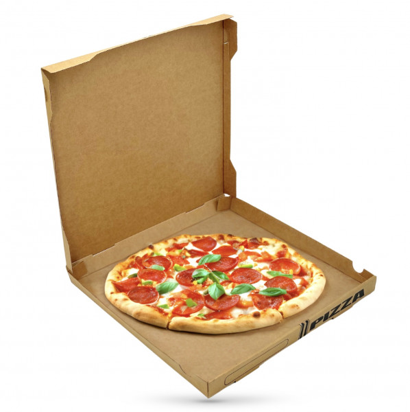 BOITE A PIZZA KRAFT BRUN 100% PATE VIERGE IMPRESSION NOIRE 400X35 MM (50 U)