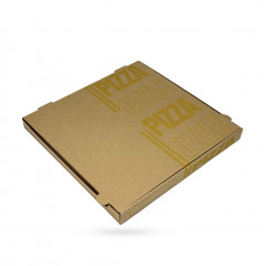 BOITE A PIZZA KRAFT BRUN 100% PATE VIERGE IMPR JAUNE 34.5X34.5X3.5 CM (100 U)