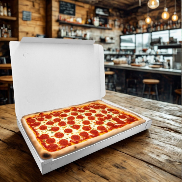 BOITE A PIZZA BLANCHE 100% PATE VIERGE SANS IMPRESSION 60X40X5 CM (50 U)