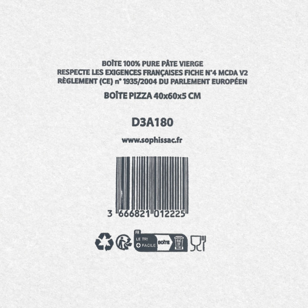 BOITE A PIZZA BLANCHE 100% PATE VIERGE SANS IMPRESSION 60X40X5 CM (50 U)