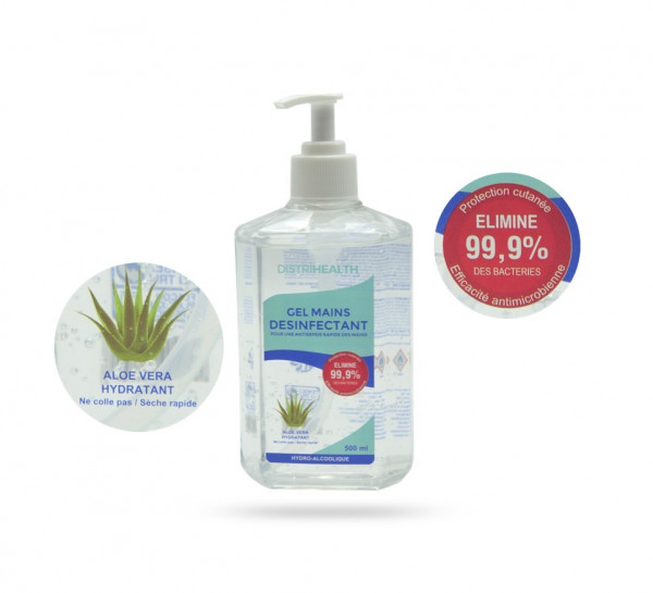 GEL HYDROALCOOLIQUE POUR LES MAINS A L'ALOE VERA - FLACON 500 ML AVEC POMPE (1U)