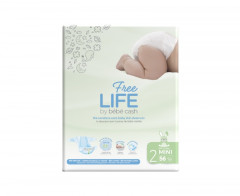 COUCHES BEBE FREE LIFE MINI - T2 AVEC INDICATEUR D'HUMIDITÉ (3/6 KG) (56 U)