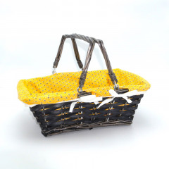 CORBEILLE RECTANGULAIRE AVEC ANSES OSIER + TISSU JAUNE 36X25X13 CM (1 U)