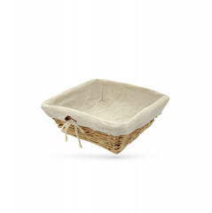 CORBEILLE CARREE EN OSIER AVEC TISSU BEIGE 25X25X8 CM (1 U)