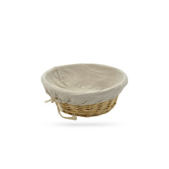 CORBEILLE RONDE EN OSIER AVEC TISSU BEIGE 25X9 CM (1 U)