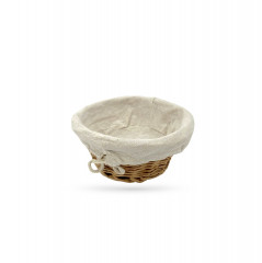 CORBEILLE MINI RONDE EN OSIER AVEC TISSU BEIGE 18X8 CM (1 U)