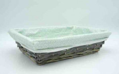 CORBEILLE RECTANGLULAIRE OSIER + TISSU BLEU 35X25X9 CM (1 U)