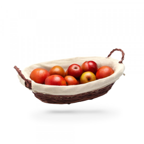 CORBEILLE OVALE OSIER AVEC TISSU BEIGE 37X27X9 CM (15 U)