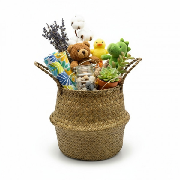 PANIER JONC DE MER NATUREL AVEC POIGNEES 24X26 CM (1 U)