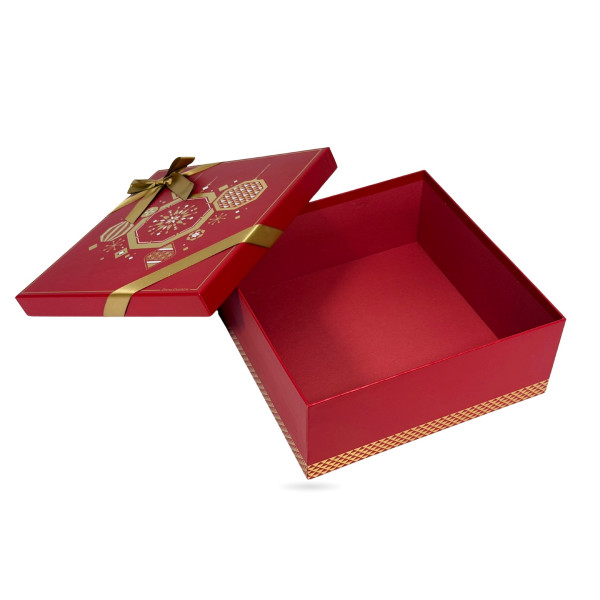 COFFRET CADEAU CARRÉ ROUGE DDG AVEC COUVERCLE/NOEUD OR 30X30X12 CM (1 U)