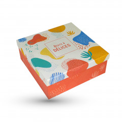 COFFRET CARRÉ CARTON AVEC COUVERCLE «&nbsp;BOITE A DELICES&nbsp;» 30X30X12 CM (1 U)