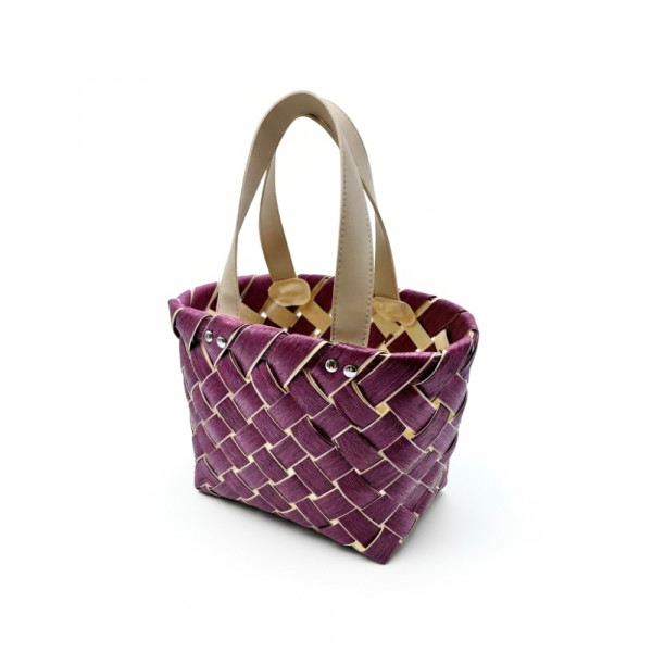 PANIERE TRESSÉE PRUNE AVEC POIGNEES BEIGE 29X16X21 CM (1 U)