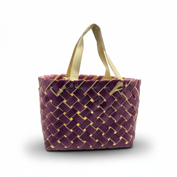 PANIERE TRESSÉE PRUNE AVEC POIGNEES BEIGE 39X21X26 CM (1 U)