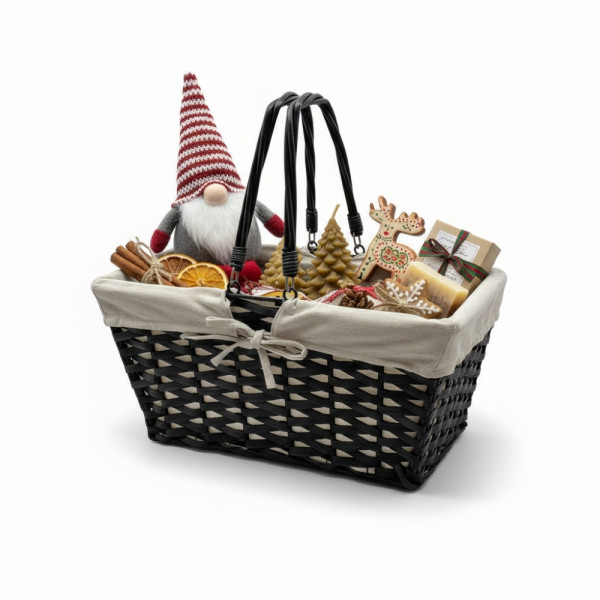 PANIER EN OSIER NOIR AVEC TISSU INTERIEUR BEIGE ET POIGNEES 45X34X22 CM (1 U)