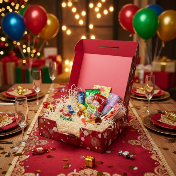 VALISETTE COFFRET CARTON ROUGE LE GOUT DE LA FETE (NON MONTÉE) 40X34X10CM (20 U)