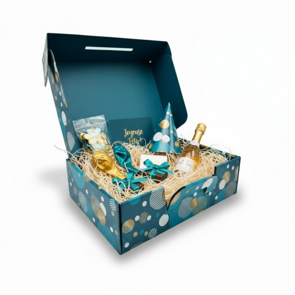 VALISETTE COFFRET CARTON LE GOUT DE LA FETE BLEU (DEJA MONTÉE) 35X26X10CM(100 U)