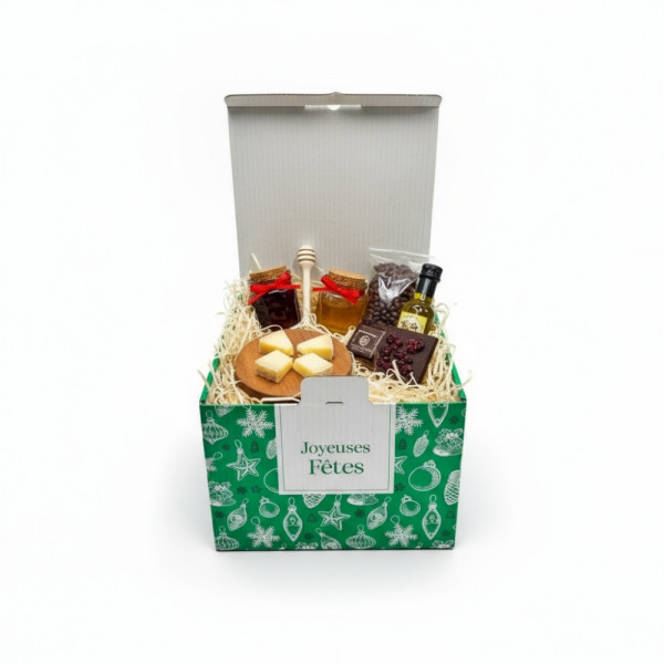 COFFRET CARTON VERT JOYEUSES FETES DEPLIANTE (NON MONTÉE) 24X24X17.5 CM (10 U)