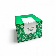 COFFRET CARTON VERT JOYEUSES FETES DEPLIANTE (NON MONTÉE) 24X24X17.5 CM (10 U)