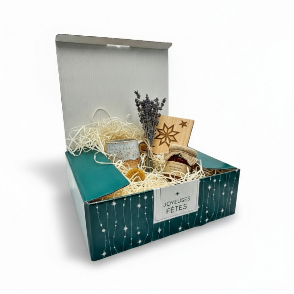 COFFRET CARTON VERT JOYEUSES FETES DEPLIANTE (NON MONTÉE) 36X31X12 CM (10 U)