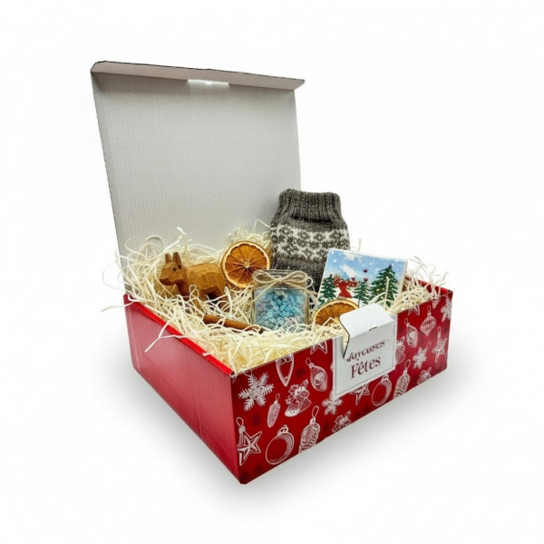COFFRET CARTON ROUGE JOYEUSES FETES DEPLIANTE (NON MONTÉE) 36X31X12 CM (10 U)