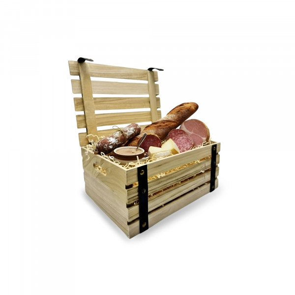 COFFRE EN BOIS ET SANGLE FERMETURE PRESSIONS AVEC POIGNEES 44X32X20 CM (1 U)