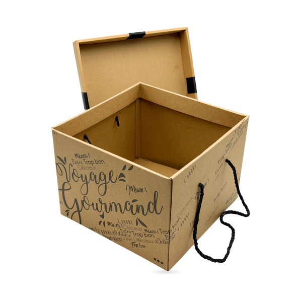 COFFRET CADEAU CARTON CARRE BRUN AVEC COUVERCLE/NOEUD NOIR 27X27X20CM (1 U)
