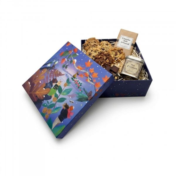 COFFRET CARTONNE BLEU HIVER VILLAGE EN FETE DDG 30X30X12CM (1 U)