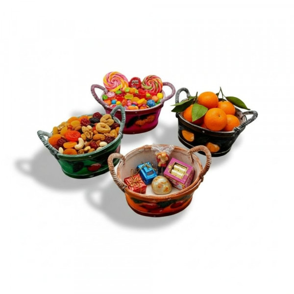 MINI PANIER OVALE 2 POIGNEES BOIS COULEURS MELANGEES 11X8X6 CM (1 U)