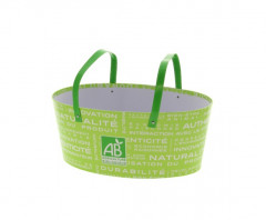 PANIER OVALE VERT CARTON POIGNÉES « AGRICULTURE BIOLOGIQUE » 36X25X15 CM (1 U)