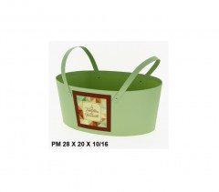 CORBEILLE OVALE CARTON VERTE+ANSES MARRONS RABATTABLES 28X20X10 CM (1 U)