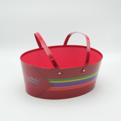 PANIER ROUGE OVALE CARTON RAYURES POIGNÉES « INSTANT GOURMAND » 36X25X15CM (1 U)