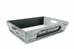 CORBEILLE RECTANG. BOIS COULEUR GRISE ARDOISE « TERROIR GOURMAND » 37X28X9CM (1 U)