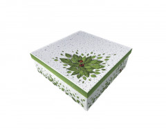 BOITE CARREE CARTON BLANC IMPRESSION FEUILLES ET COCCINELLES 34X34X12 CM (1 U)