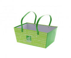 PANIER RECT. VERT CARTON POIGNEES « AGRICULTURE BIOLOGIQUE » 35X25X15 CM (1 U)