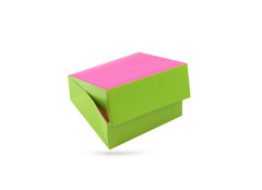 BOITE PATISSIERE ANIS/FUCHSIA 16X16X5 CM ( 50 U )
