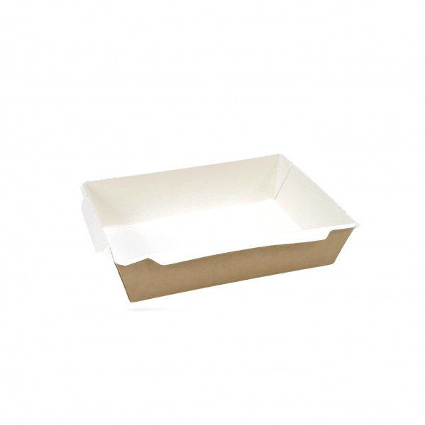 BARQUETTE KRAFT BRUN INTERIEUR BLANC 190X140X40MM 1000GRS AVEC COUVERCLE (500 U)